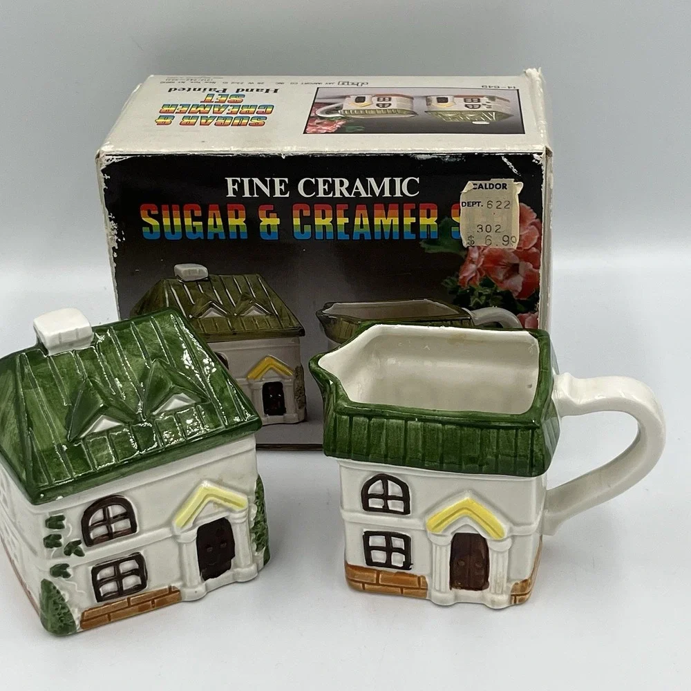 Vintage Jay Imports Cottages Ceramic Sugar & Creamer Set Cottage Farmhouse Core